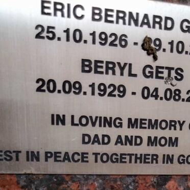 GETS Eric Bernard 1926-2009 & Beryl 1929-2014
