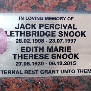 SNOOK Jack Percival Lethbridge 1908-1997 & Edith Marie Therese 1930-2015