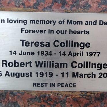 COLLINGE Robert William 1919-2011 & Teresa 1934-1977