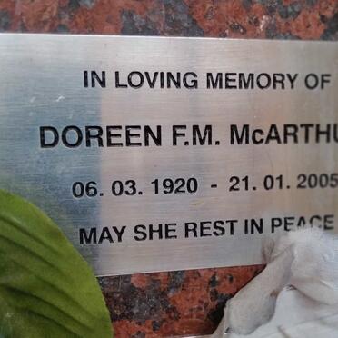 MCARTHUR Doreen F.M. 1920-2005