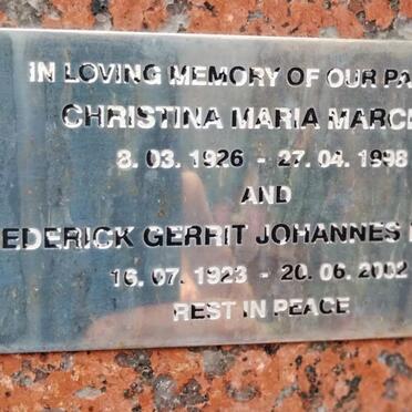 MARCHAL Frederick Gerrit Johannes 1923-2002 & Christina Maria 1926-1998