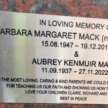 MACK Aubrey Kenmuir 1937-2022 & Barbara Margaret DE KUYËR