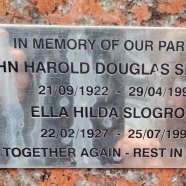 SLOGROVE John Harold Douglas 1922-1996 & Ella Hilda 1927-1999