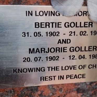 GOLLER Bertie 1902-1983 & Marjorie 1902-1987