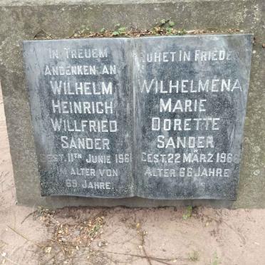 SANDER Wilhelm Heinrich Willfried -1961 &amp; Wilhelmena Marie Dorette -1966