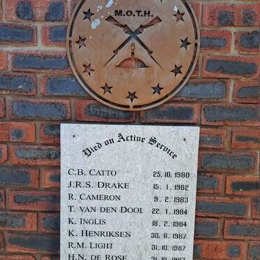 Kwazulu-Natal, PINETOWN, Better 'Ole MOTH Hall, Memorial plaque