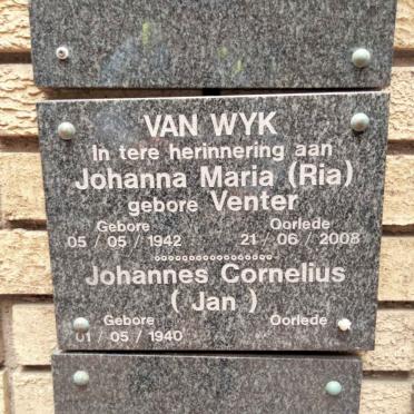 WYK Johannes Cornelius, van 1940- & Johanna Maria VENTER 1942-2008