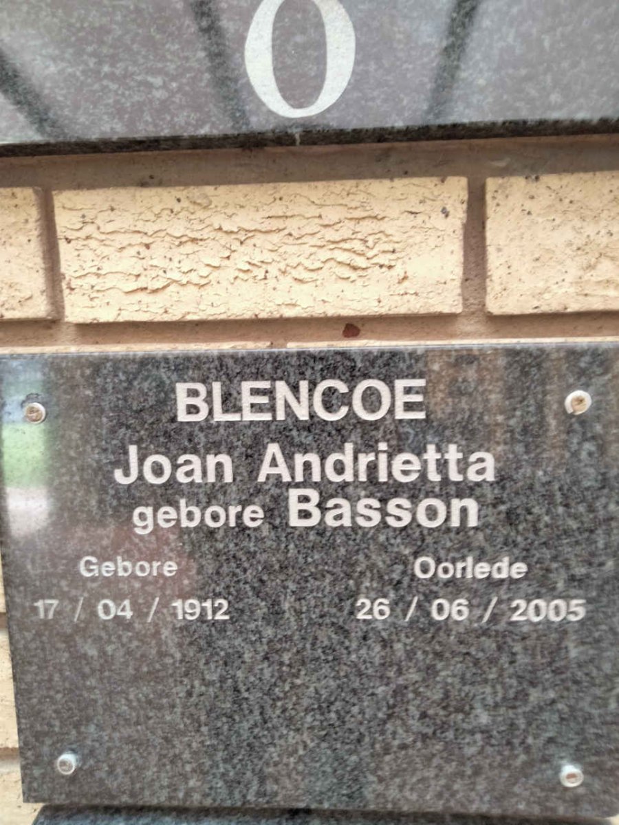 BLENCOE Joan Andrietta nee BASSON 1912-2005