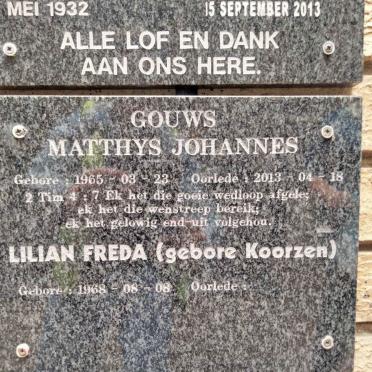 GOUWS Matthys Johannes 1965-2013 & Lilian Freda KOORZEN 1968-