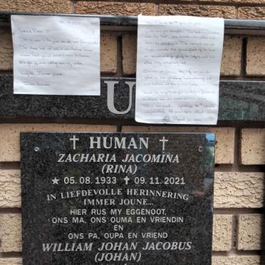 HUMAN William Johan Jacobus 1932- & Zacharia Jacomina 1933-2021