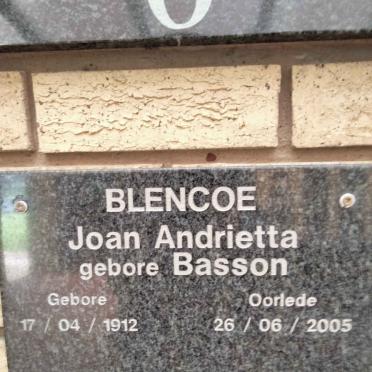 BLENCOE Joan Andrietta nee BASSON 1912-2005