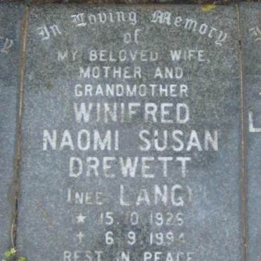 DREWETT Winifred Naomi Susan nee LANG 1926-1994