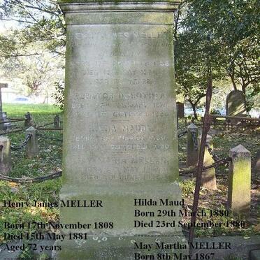 MELLER Henry James 1808-1881 :: MELLER Eleanor Dorothea 1876-1880 :: MELLER Hilda Maud 1880-1880 :: MELLER May Martha 1867-1938