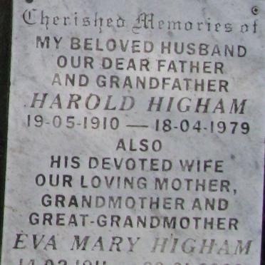 HIGHAM Harold 1910-1979 &amp; Eva Mary 1911-2000