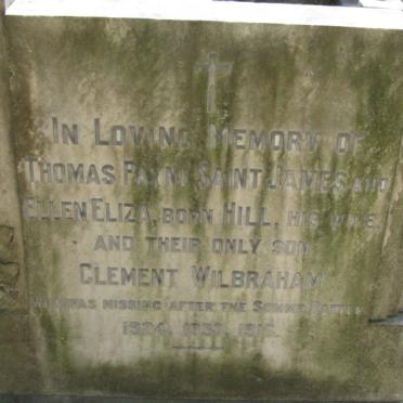 JAMES Thomas Payne Saint -1924 &amp; Ellen Eliza HILL 1937 :: JAMES Clement Wilbraham  -1916