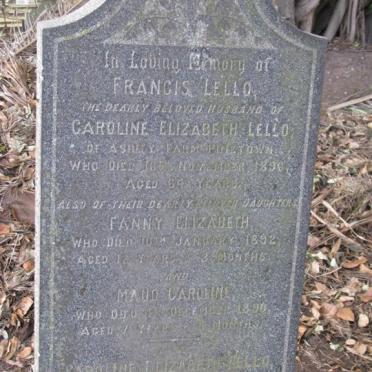 LELLO Francis 1826-1890 &amp; Caroline Elizabeth -1986 :: LELLO Fanny Elizabeth 1880-1892 :: LELLO Maud Caroline 1889-1896