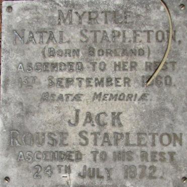 STAPLETON Jack Rouse -1972 &amp; Myrtle Natal BORLAND -1960