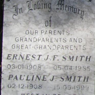 SMITH Ernest J.F. 1908-1985 &amp; Pauline J. 1908-1999
