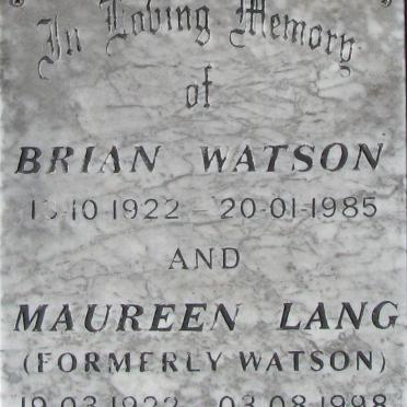 WATSON Brian 1922-1985 &amp; Maureen LANG formerly WATSON 1922-1998