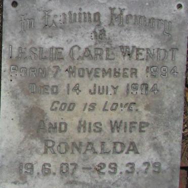 WENDT Leslie Carl 1894-1954 &amp; Ronalda 1907-1979