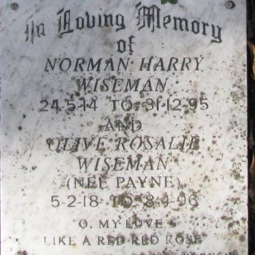 WISEMAN Norman Harry 1914-1995 &amp; Olive Rosalie PAYNE 1918-1996