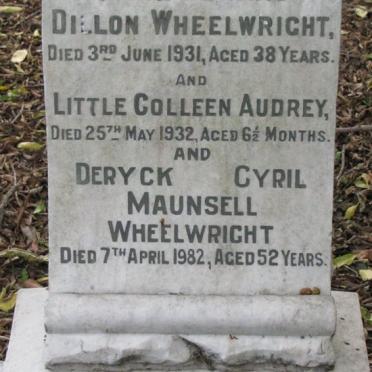WHEELWRIGHT Cyril Edward Dillon 1893-1931 :: WHEELWRIGHT Colleen Audrey 1931-1932 :: WHEELWRIGHT  Deryck Cyril Maunsel  1930-198