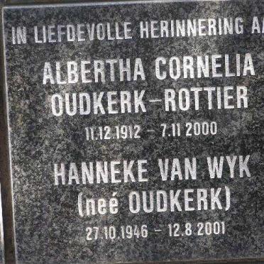 ROTTIER Albertha Cornelia 1912-2002, Oudekerk :: VAN WYK Hanneke nee OUDKERK 1946-2001