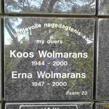 WOLMARANS Koos 1944-2000 &amp; Erna 1947-2000