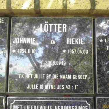 LOTTER Johnnie 1954-2008 &amp; Riekie 1957-2008