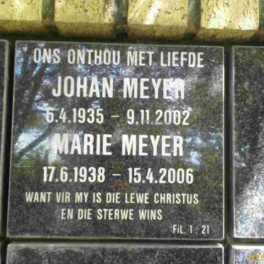 MEYER Johan 1935-2002 &amp; Marie 1938-2006