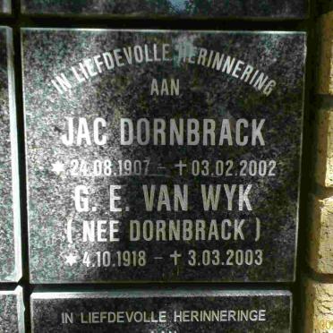 DORNBRACK 1907-2002 :: G.E. VAN WYK nee DORNBRACK 1918-2003