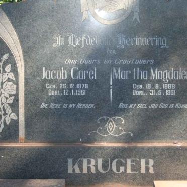 KRUGER Jacob Carel 1878-1961 &amp; Martha Magdalena 1888-1961