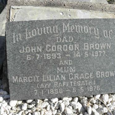 BROWN John Gordon 1893-1977 &amp; Margit Lilian Grace RAFFTESATH 1898-1978