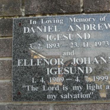 IGESUND Daniel Andrew 1893-1973 &amp; Ellenor Johanna 1909-1999