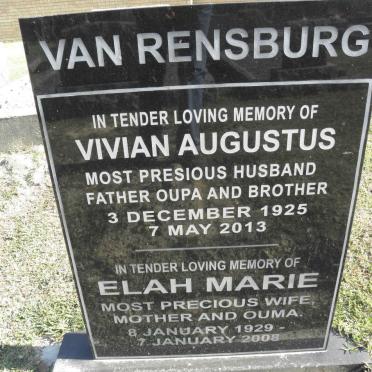 RENSBURG Vivian Augustus, van 1925-2013 &amp; Elah Marie 1929-2008