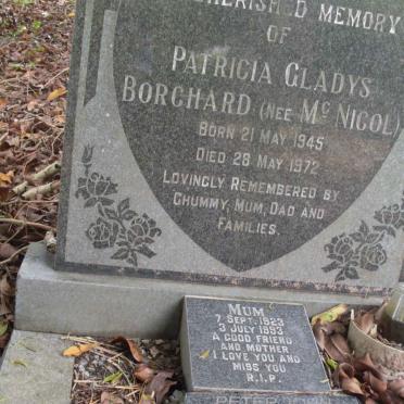 BORCHARD Patricia Gladys nee McNICOL 1945-1972 ::  BORCHARD Mum 1923-1993 :: MCNICOL Peter John 1925-2004