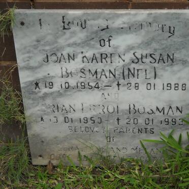 BOSMAN Brian Errol 1950-1993 &amp; Joan Karen Susan NEL 1954-1988