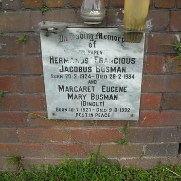 BOSMAN Hermanus Francious Jacobus 1924-1984 &amp; Margaret Eugene Mary DINGLE 1927-1992