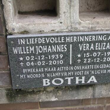 BOTHA Willem Johannes 1937-2010 &amp; Vera Elizabeth 1943-2010