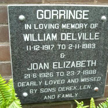 GORRINGE William Delville 1917-1983 &amp; Joan Elizabeth 1926-1988