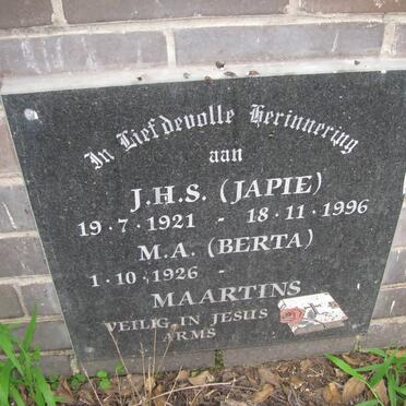 MAARTINS J.H.S. 1921-1996 &amp; M.A. 1926-
