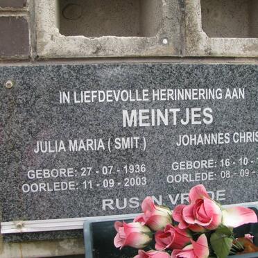 MEINTJES Johannes Christiaan 1933-2009 &amp; Julia Maria SMIT 1936-2003