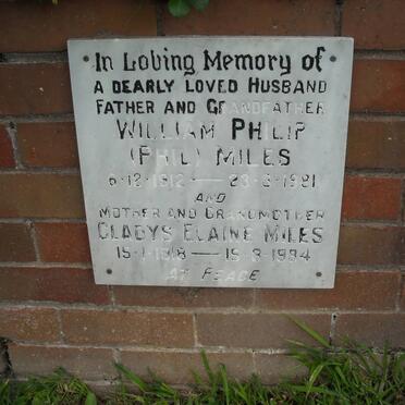 MILES William Philip 1912-1981 &amp; Gladys Elaine 1918-1994
