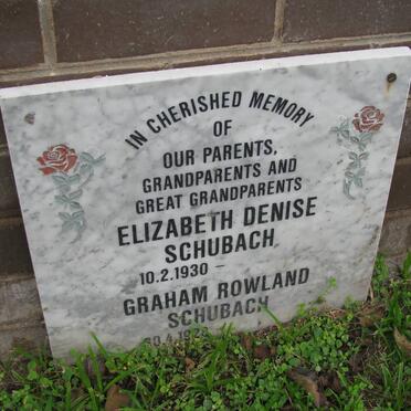 SCHUBACH Graham Rowland 1928- &amp; Elizabeth Denise 1930-