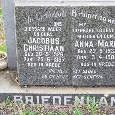 BRIEDENHANN Jacobus Christiaan 1926-1997 &amp; Anna-Maria 1932-1980