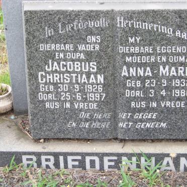 BRIEDENHANN Jacobus Christiaan 1926-1997 &amp; Anna-Maria 1932-1980