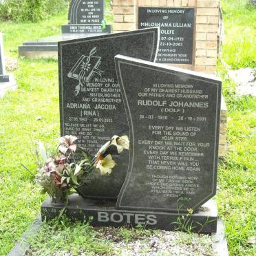 BOTES Rudolph Johannes 1940-2001 &amp; Adriana Jacoba 1943-2003