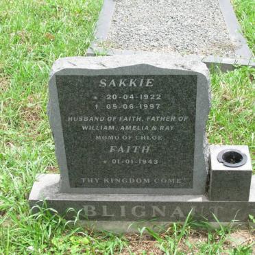 BLIGNAUT Sakkie 1922-1997 &amp; Faith 1943-
