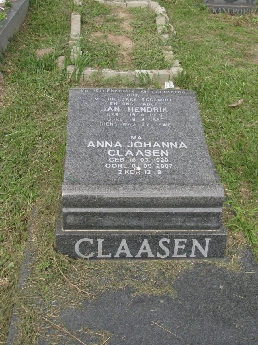 CLAASEN Jan Hendrik 1919-1986 &amp; Anna Johanna 1920-2007