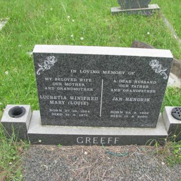 GREEFF Jan Hendrik 1922-2000 &amp; Lucretia Winifred Mary 1924-1974